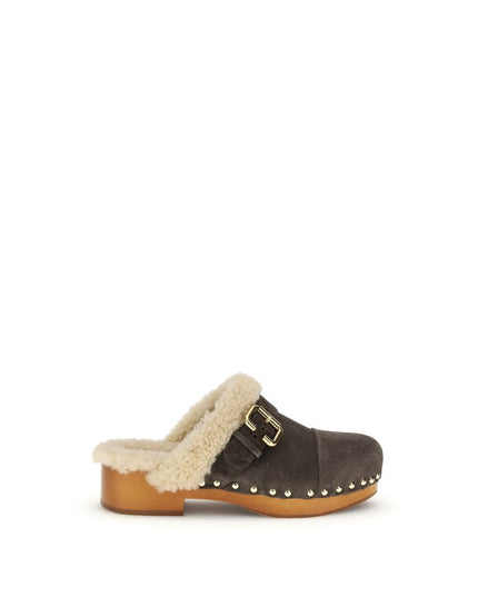 Chloé Brown Fur Clogs