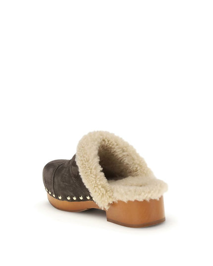 Chloé Brown Fur Clogs