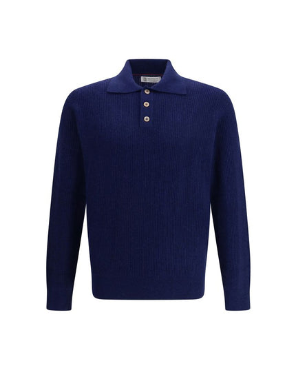 Brunello Cucinelli Blue Cashmere Polo Shirt