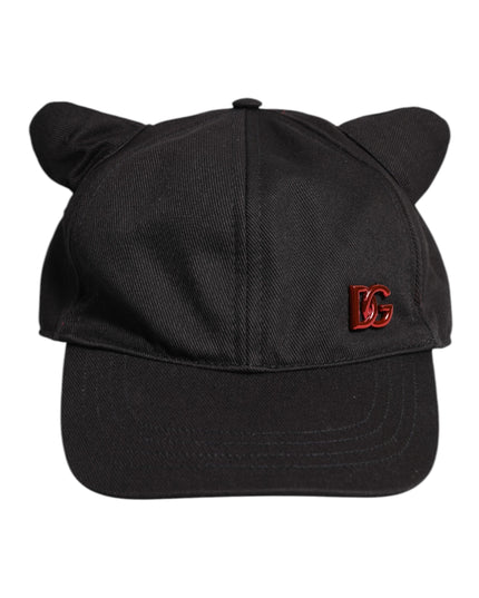 Dolce & Gabbana Black Cotton Logo Patch 6 Panels Baseball Cap Hat