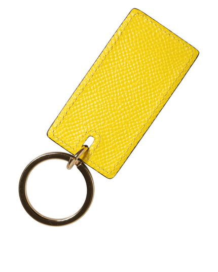 Dolce & Gabbana Yellow Calf Leather Logo Metal Ring Men Keychain Keyring