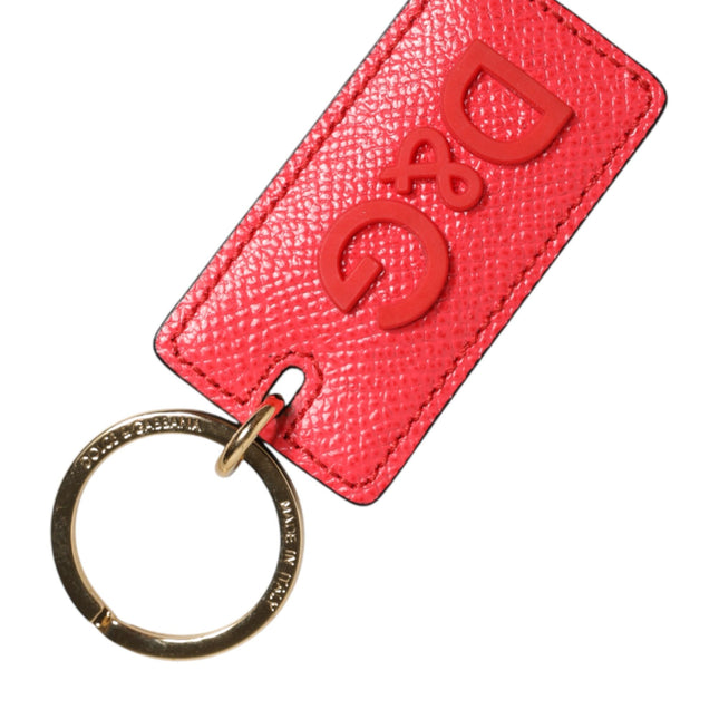 Dolce & Gabbana Red Calf Leather Logo Metal Ring Men Keychain Keyring