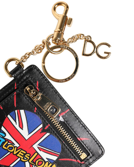Dolce & Gabbana Black Leather #DGLovesLondon Cardholder Coin Case Keyring