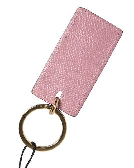 Dolce & Gabbana Pink Calf Leather Logo Metal Ring Men Keychain Keyring