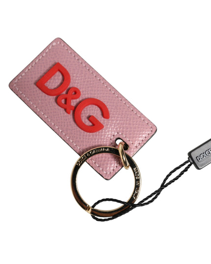 Dolce & Gabbana Pink Calf Leather Logo Metal Ring Men Keychain Keyring