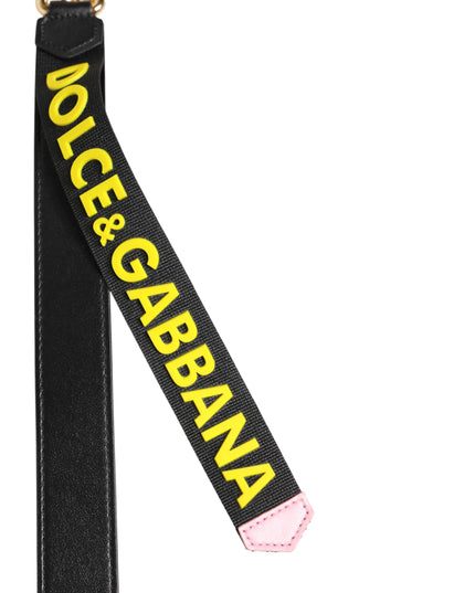 Dolce & Gabbana Black Yellow Logo Letaher Brass Holder Keychain Keyring