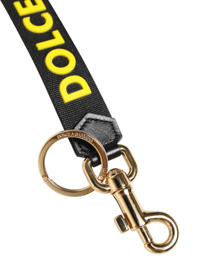 Dolce & Gabbana Black Yellow Logo Letaher Brass Holder Keychain Keyring