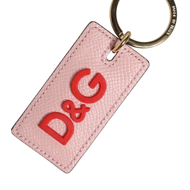 Dolce & Gabbana Pink Calf Leather DG Logo Metal Ring Keychain Keyring