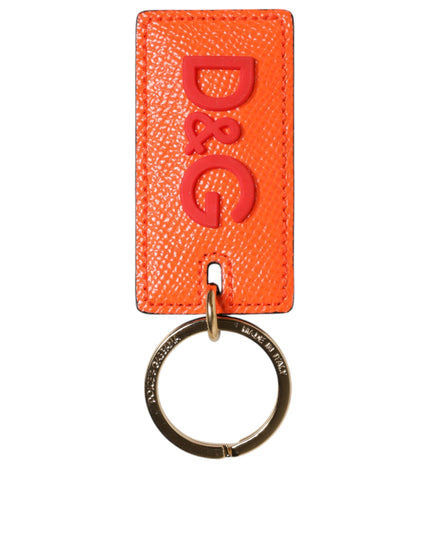 Dolce & Gabbana Orange Calf Leather Logo Metal Ring Keychain Keyring