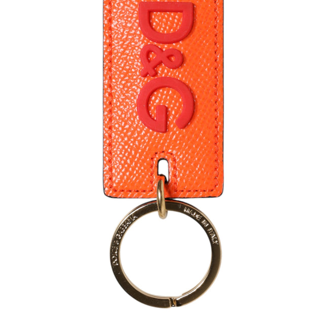 Dolce & Gabbana Orange Calf Leather Logo Metal Ring Keychain Keyring