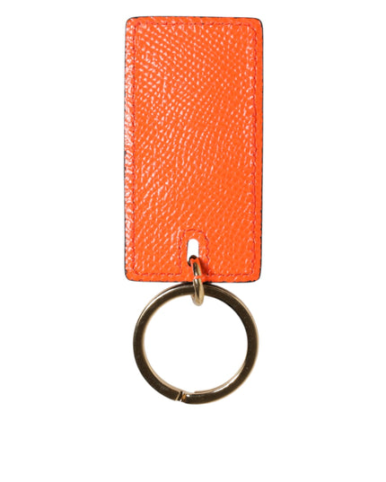 Dolce & Gabbana Orange Calf Leather Logo Metal Ring Keychain Keyring