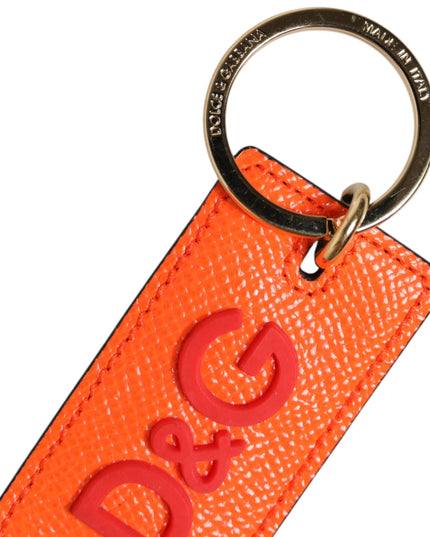 Dolce & Gabbana Orange Calf Leather Logo Metal Ring Keychain Keyring