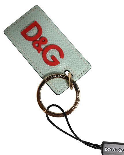 Dolce & Gabbana Mint Green Calf Leather Logo Metal Ring Keychain Keyring