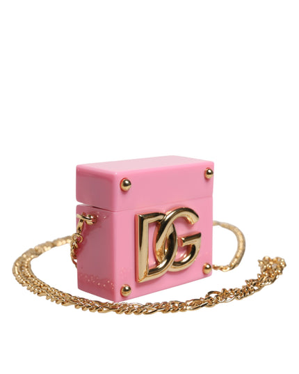 Dolce & Gabbana Pink DG Logo Plaque Cover Gold Chain Airpods Case