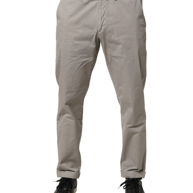 Jeckerson Gray Cotton Stretch Tapered Fit Men Chino Trouser Pants