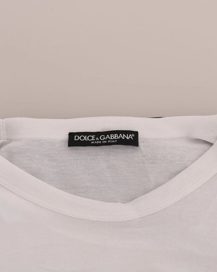 Dolce & Gabbana White Cotton Black Silk Scarf Top T-shirt