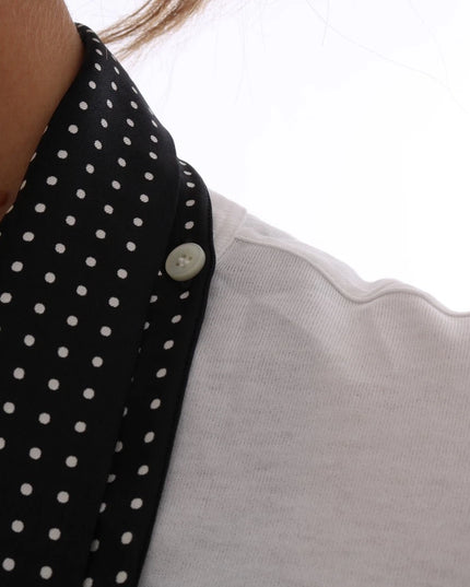 Dolce & Gabbana White Cotton Black Silk Scarf Top T-shirt