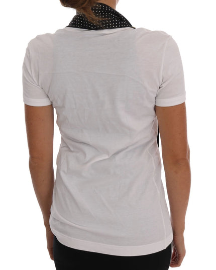 Dolce & Gabbana White Cotton Black Silk Scarf Top T-shirt
