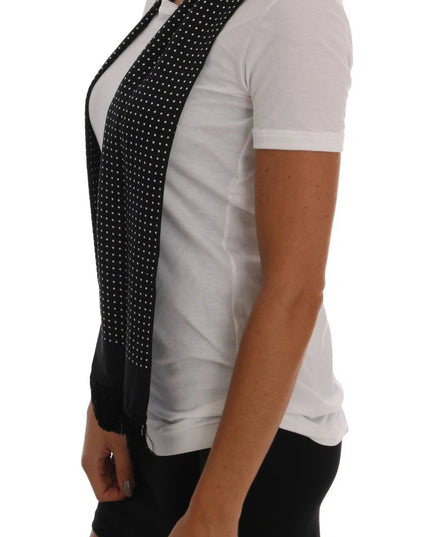 Dolce & Gabbana White Cotton Black Silk Scarf Top T-shirt