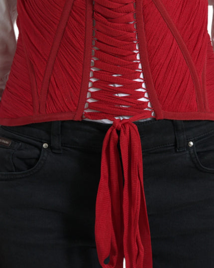 Dolce & Gabbana Red Silk Belt Waist Lace Up Strap Corset