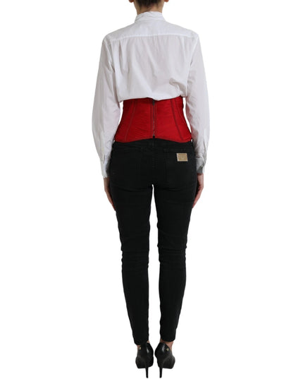 Dolce & Gabbana Red Silk Belt Waist Lace Up Strap Corset