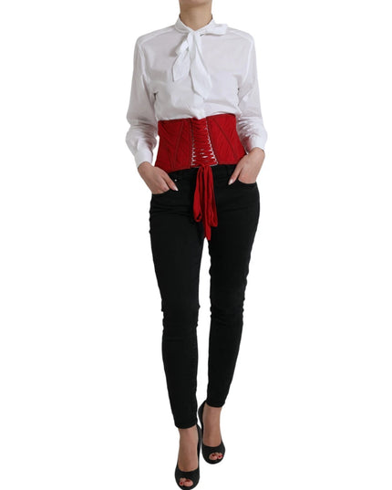 Dolce & Gabbana Red Silk Belt Waist Lace Up Strap Corset
