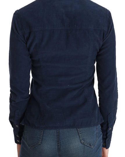 Acht Cotton Blue Corduroy Long Sleeves Shirt Top Blouse