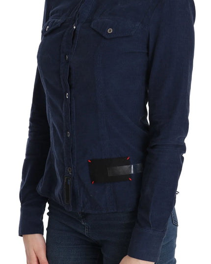 Acht Cotton Blue Corduroy Long Sleeves Shirt Top Blouse