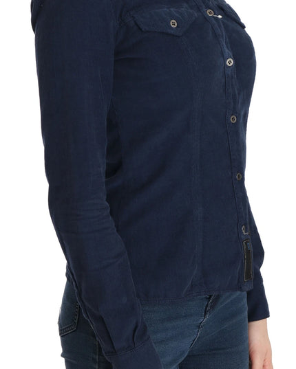 Acht Cotton Blue Corduroy Long Sleeves Shirt Top Blouse