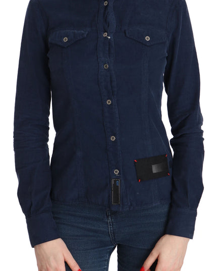 Acht Cotton Blue Corduroy Long Sleeves Shirt Top Blouse