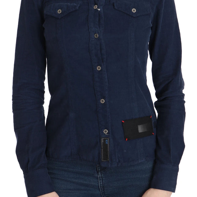 Acht Cotton Blue Corduroy Long Sleeves Shirt Top Blouse