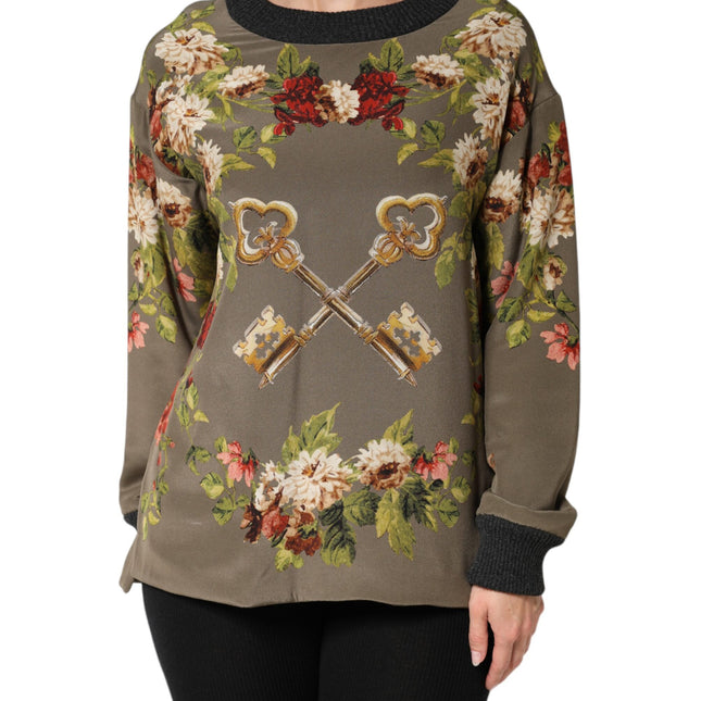 Dolce & Gabbana Enchanted Sicily Silk Crewneck Blouse Sweater
