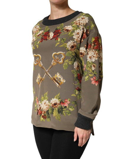 Dolce & Gabbana Enchanted Sicily Silk Crewneck Blouse Sweater
