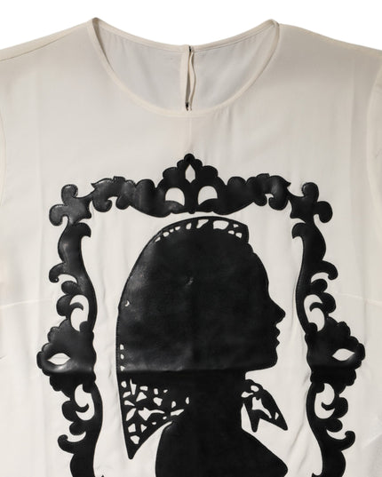 Dolce & Gabbana Cream Silk Silhouette Detail Short Sleeve Top