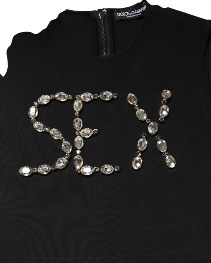 Dolce & Gabbana Black Jersey Lace Ruching Rhinestone Tank Top