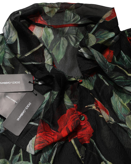 Dolce & Gabbana Black Floral Long Sleeves Silk Blouse Top