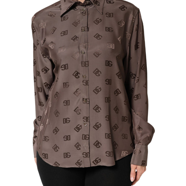 Dolce & Gabbana Brown Collared Long Sleeves Logo Shirt Top