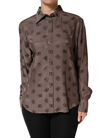 Dolce & Gabbana Brown Collared Long Sleeves Logo Shirt Top