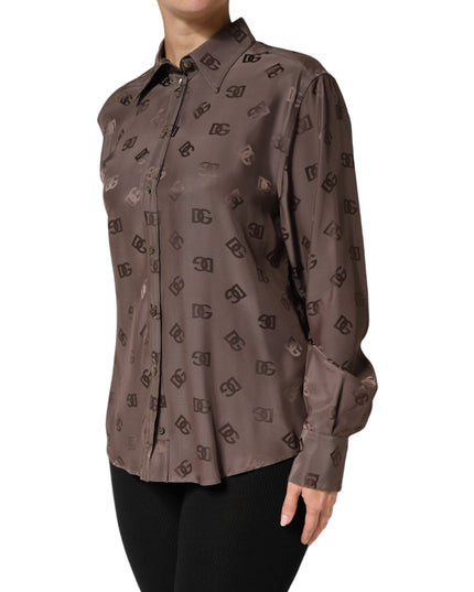 Dolce & Gabbana Brown Collared Long Sleeves Logo Shirt Top