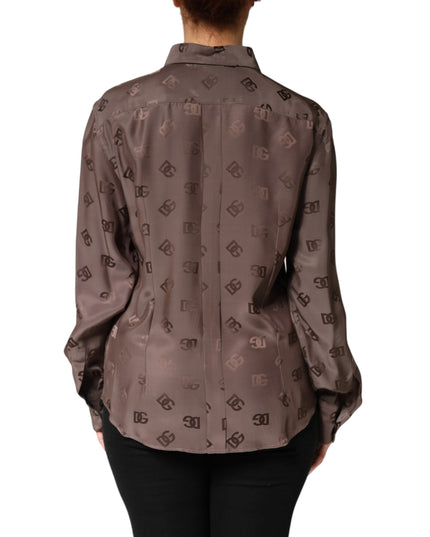 Dolce & Gabbana Brown Collared Long Sleeves Logo Shirt Top