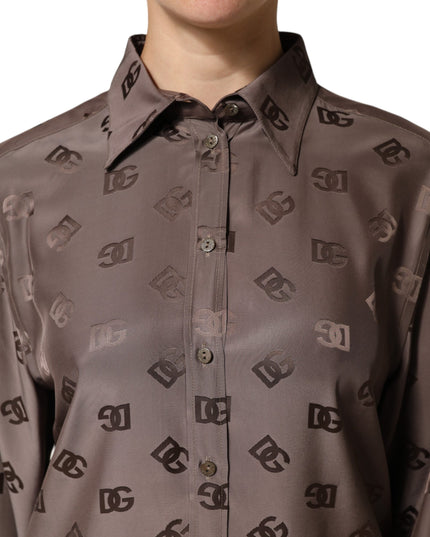 Dolce & Gabbana Brown Collared Long Sleeves Logo Shirt Top