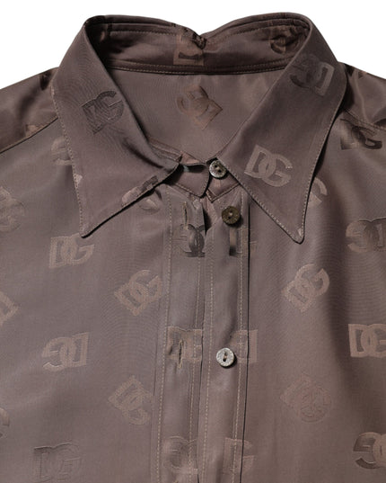 Dolce & Gabbana Brown Collared Long Sleeves Logo Shirt Top