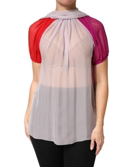 Dolce & Gabbana Multicolor Short Sleeves Silk Blouse Top