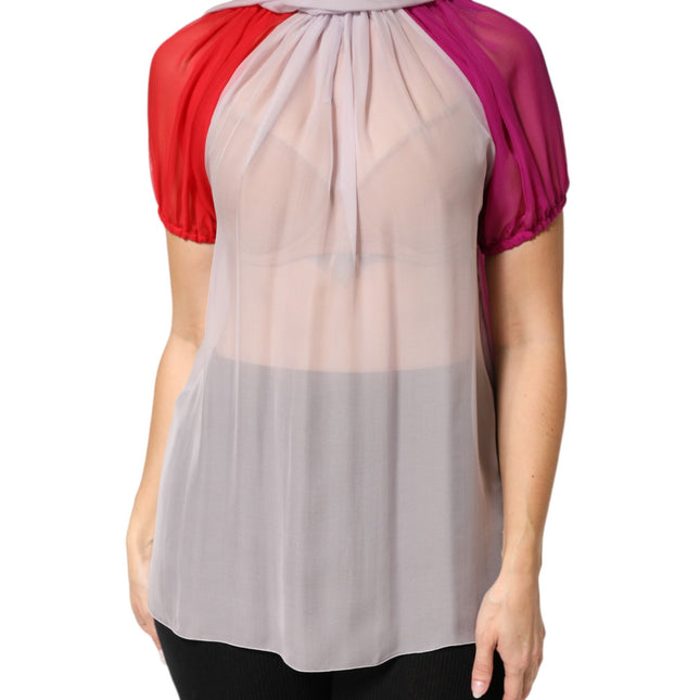 Dolce & Gabbana Multicolor Short Sleeves Silk Blouse Top