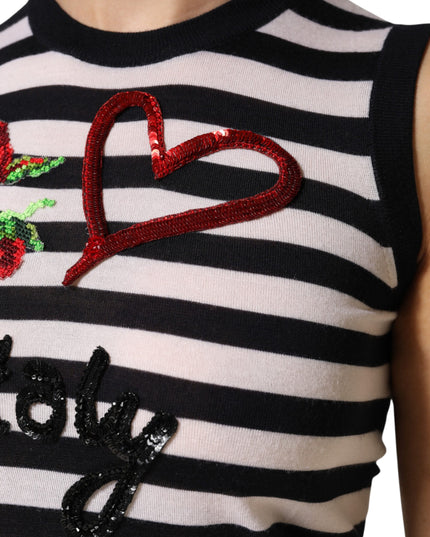 Dolce & Gabbana Black White Cashmere Silk Sleeveless Top