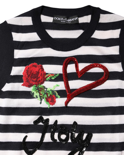 Dolce & Gabbana Black White Cashmere Silk Sleeveless Top