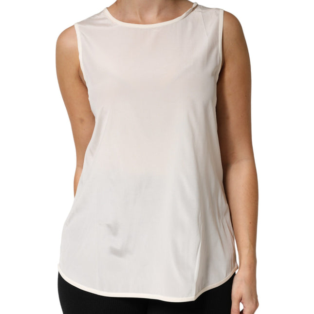 Peserico Off White Silk Stretch Roundneck Sleeveless Tank Top