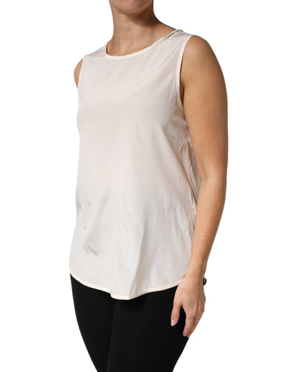 Peserico Off White Silk Stretch Roundneck Sleeveless Tank Top