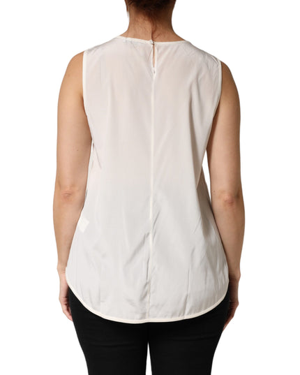 Peserico Off White Silk Stretch Roundneck Sleeveless Tank Top
