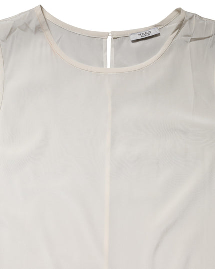 Peserico Off White Silk Stretch Roundneck Sleeveless Tank Top